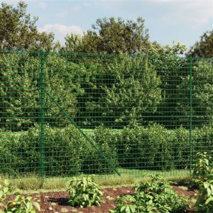 VidaXL Clôture en Treillis Métallique et Piquet d'Ancrage, Panneau de Clôture Décoratif, Barrière de Protection Jardin Patio Extérieur, Vert 1,6x25 m