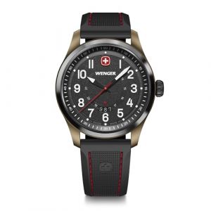 Wenger Montre pour Homme Terragraph Analogique Quartz, Ø 43 mm, Swiss Made, Étanche jusqu'à 100 m, Noir/Black Ice, Bracelet en Silicone, 01.0541.125
