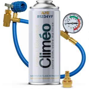 Climeo 400 ml + tuyau avec manomètre + adaptateur - Réfrigérant écologique R1234yf Service de climatisation indépendant