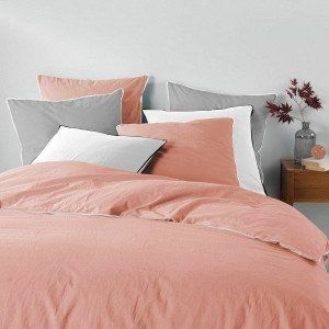 Housse de couette et deux taies coton lavé (240 cm) Linette Rose