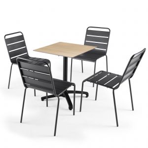 Image de Oviala Ensemble table de jardin stratifié en chêne naturel et 4 chaises gris 60 x 60 x 83 cm