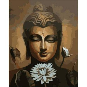 Peinture au numéro : Visage de Bouddha et fleur de Lotus - sans châssis en bois