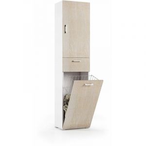 Kiamami Valentina Colonne Polyvalente En Chêne Avec Panier à Linge Peu Encombrant