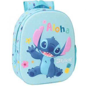 Safta STITCH 3D - Sac à dos d'école, avec design 3D, adaptable au chariot, idéal pour les enfants de différents âges, confortable et polyvalent, qualité et résistance, 27 x 10 x 33 cm, bleu clair, M