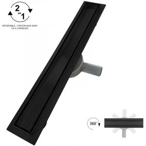 VINY Caniveau de douche 2en1 &agrave; encastrer L.50 cm, &agrave; carreler ou inox noir, drainage 36L/min, haut. r&eacute;glable