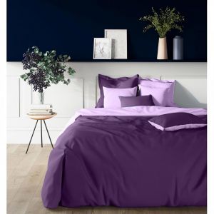 Parure coton TERTIO - Violet,Lila - Housse + 1 ou 2 Taies Oreillers