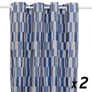 Atmosphera Lot de 2 Rideaux à œillet Jacquard motif Bleu Indigo 140 x 260 cm