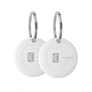 Cellularline Tracy - Détecteur d'objets Compatible avec Apple iOS Find Me - Batterie remplaçable (durée 1 an) - Résistant à la poussière et à l'eau jusqu'à 1 m de Profondeur - Pack de 2 Tracy - Blanc