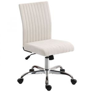 Homcom Chaise bureau sans accoudoirs hauteur réglable tissu aspect lin crème