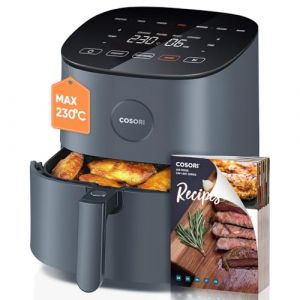 Cosori Air Fryer 9 Programmes,Capacit&eacute; Compacte 4.7L, Pour Les Amateurs de Viande,130+Recettes livres et Lignes,Peu ou Pas d'Huile,Nettoyage Facile, Gris