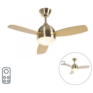 Qazqa Ventilateur de plafond en laiton avec télécommande - Rotar Moderne Luminaire interieur Rond