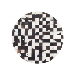 Image de Beliani Tapis rond patchwork en cuir noir et blanc BERGAMA - noir et blanc