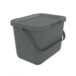 Sundis Loops, poubelle de tri sélectif d’intérieur 6L, rectangulaire, en plastique recyclé gris, avec couvercle et anse, idéale déchets organiques, pour cuisine, cantine, restaurant, salle de pause