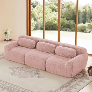 Canape angle convertible -Tissu velours doux - Conception modulaire - Combinable - Coussin inclus -Aucun assemblage requis- 3 places - rose