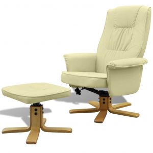 Image de VidaXL Fauteuil avec repose-pied Blanc crème Similicuir