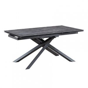 M&S Table &agrave; manger avec allonge 160/240 cm en verre avec rev&ecirc;tement c&eacute;ramique gri