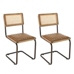 Macabane 2 Chaises en Manguier assise matelassée en Cuir pieds rétro marron - 44x54x89 cm