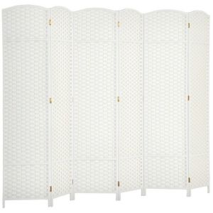 Homcom Paravent interieur - en bois - 6 panneaux - 240 x 170 cm - pour salon, chambre &agrave; coucher - blanc