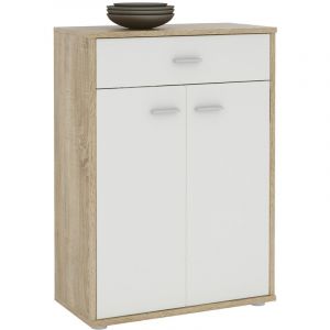 Idimex Buffet CALAIS, commode meuble de rangement avec 1 tiroir et 2 portes, en mélaminé décor chêne sonoma et blanc mat