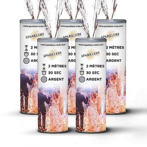 Lot de 25 Jets de Sc&egrave;ne 2 M&egrave;tres / 30 Secondes couleur Argent - Jet de sc&egrave;ne Artifice d'Int&eacute;rieur &agrave; &Eacute;tincelles Froides pour Mariage - SPARKLERS CLUB