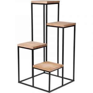 Spetebo - Escalier en métal pour fleurs avec 4 étagères - 67 x 34 cm - Tabouret pour fleurs avec 4 étagères en bois