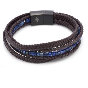 Bracelet Cuir Marron Tressé Avec Perle De Heishi Lapis Lazuli