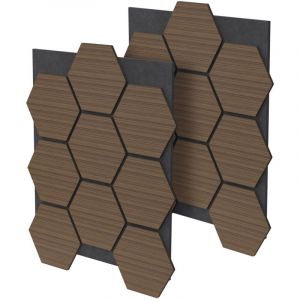 ML Design Lot de 2 Panneaux Acoustiques Hexagonaux, 66x81x2 cm, 1 m², Marron, en Feutre Recyclé/MDF, Revêtement Mural Isolation Phonique Décoration