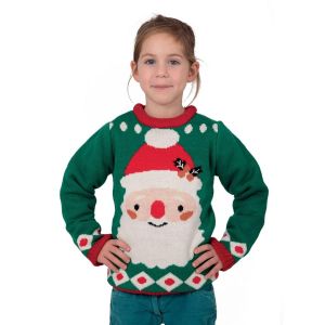 Ruedelafete P'TIT Clown re48136, Pull de No&euml;l enfant vert t&ecirc;te de P&egrave;re No&euml;l, taille 4/6 ans