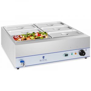 Royal Catering Bain Marie chauffant Chauffe-plat 6 bacs GN 1/3 RCBM-6W-2000 (2000W 57L robinet de vidange écran LCD)