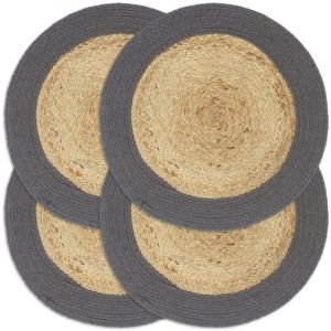 VidaXL Napperons 4 pcs Naturel et anthracite 38 cm Jute et coton