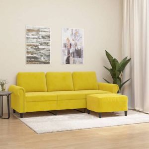 Canapé à 3 places avec repose pieds jaune 180 cm velours