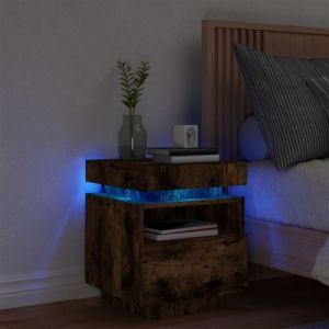VidaXL Armoire de chevet avec lumières LED chêne fumé 40x39x48,5 cm