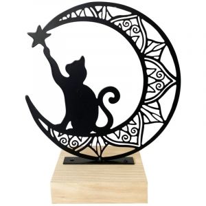Signes Grimalt Grande figurine chat avec lune - Déco maison ethnique et originale pour les amoureux des chats