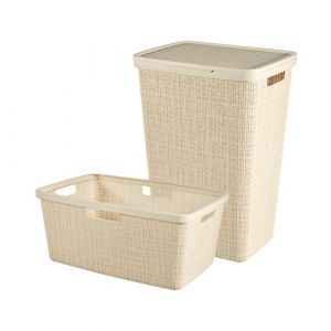 Curver Ensemble de panier à linge Jute 46 L + 58 L Blanc cassé