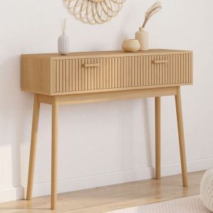 Idmarket Console 2 tiroirs juliette lattes tasseau bois coloris chêne