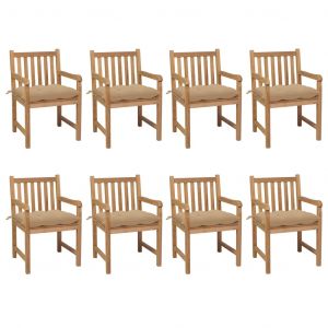 VidaXL Chaises de jardin 8 pcs avec coussins beige Bois de teck solide