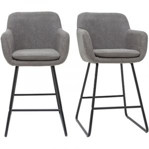 Miliboo Tabourets de bar en tissu effet velours gris H67 cm (lot de 2) AMIKA