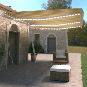VidaXL Auvent manuel rétractable avec LED 600x350 cm Jaune et blanc Jaune
