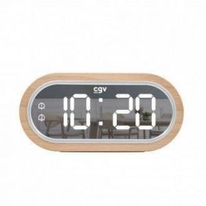 Cgv Réveil Acuna en Bois Naturel de hêtre certifié FSC, Mode Nuit Noire, Affichage de la température, Port USB, Double Alarme & Fonction Snooze Tactile
