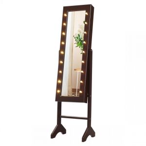 Image de Armoire &agrave; bijoux sur pied avec 18 led angle r&eacute;glable doublure en velours doux 35 x 31 5 x 145 cm marron 20_0000135