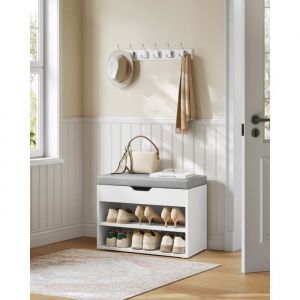 Banc à chaussures avec siège rembourré 30 x 60 x 44 cm blanc nuage