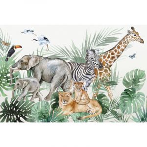 Lumal&eacute;a - Papier peint panoramique Enfants - Animaux de la Jungle - 130 cm x 86 cm