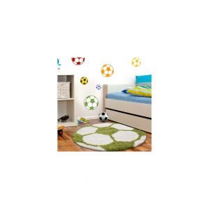 Tapis rond pour enfant shaggy doux Football &Oslash; 120 Vert
