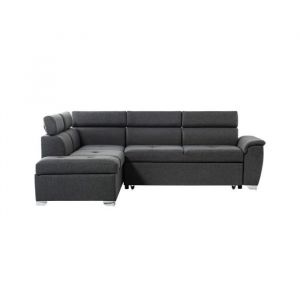 Loungitude Canapé D'angle Convertible Paola 4 Places Avec Coffre En Tissu - Gris Foncé - Angle Gauche