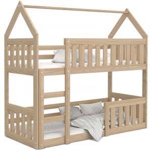 Lit superpos&eacute; enfant 90 x 190 cm avec 2 sommiers Lit Cabane Pin