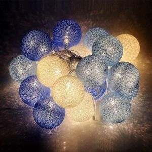 Ciskotu Guirlande Lumineuse Coton Boules Batteries - 3,3M 20 LED Chaîne Lumière Avec Prise pour Chambre Rideau Fête Noël Annivers