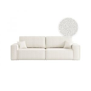 Loungitude Canapé droit 3 places convertible en tissu bouclette - Blanc