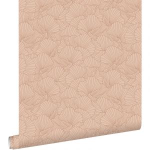 Papier peint feuilles dessinées terracotta claire Estahome