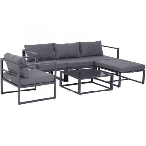 Outsunny Ensemble Salon de Jardin Design Contemporain Style Yachting 5 Places avec Coussins et Table Basse Aluminium Gris