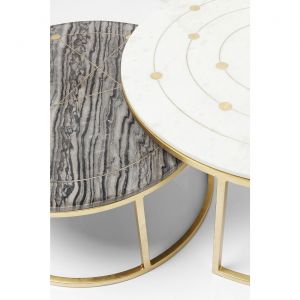 Kare Design Set de 2 tables basses rondes marbre acier doré MYSTIC